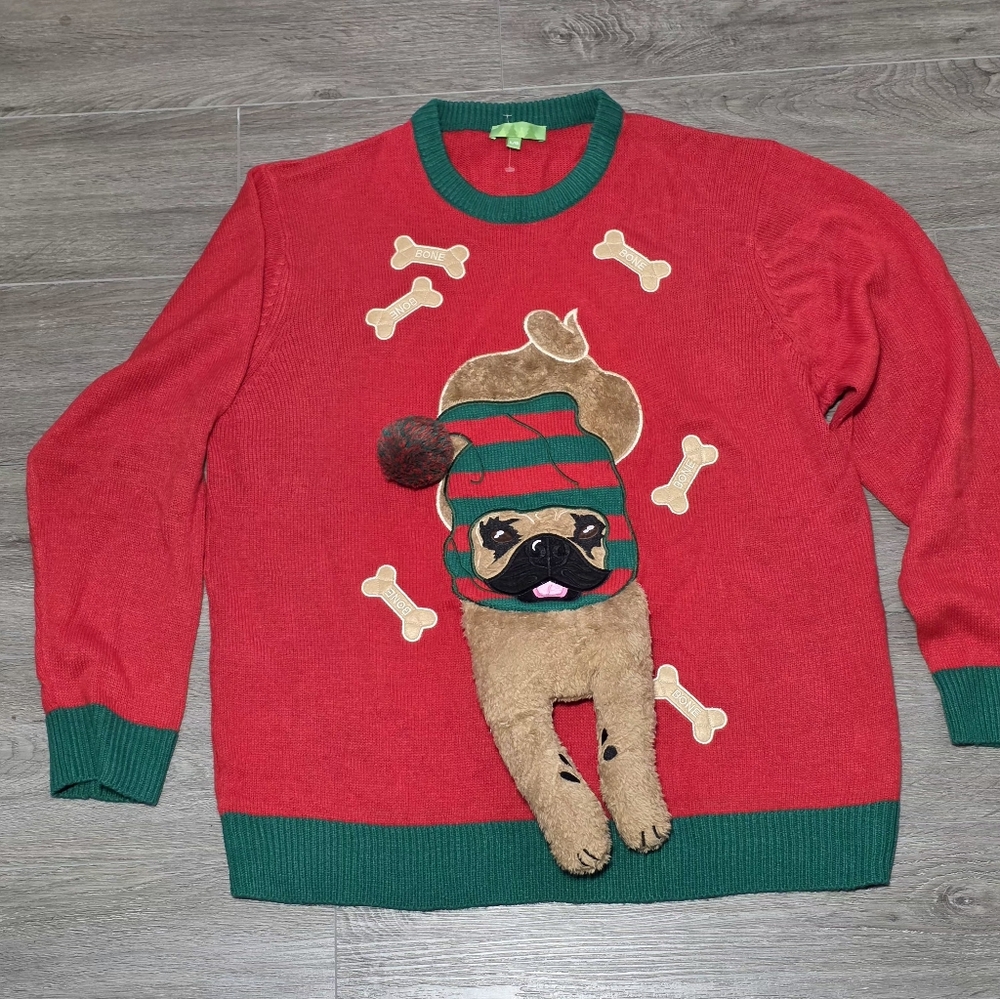 Pug Christmas Sweater Unisex Size Large Men-Women XL